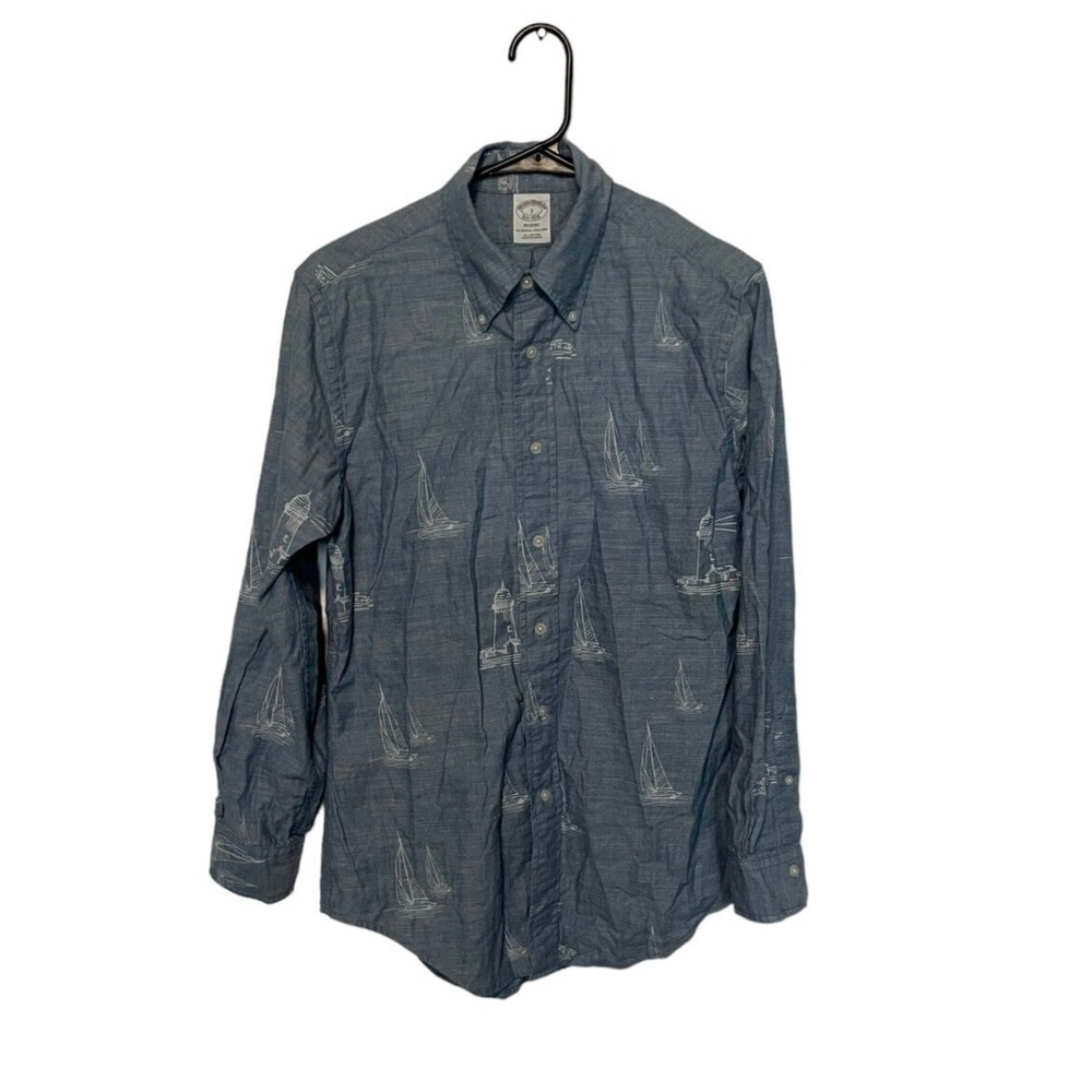 Brooks Brothers Regent Button Down Mens Small Blue Nautical Sailboat Shirt